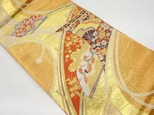 リサイクル　橘に几帳・花・鶴模様織出し袋帯